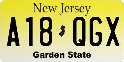 NJ license plate A18QGX