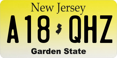 NJ license plate A18QHZ