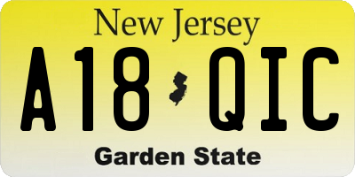 NJ license plate A18QIC