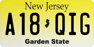 NJ license plate A18QIG