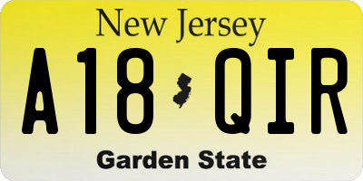 NJ license plate A18QIR