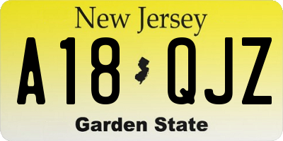 NJ license plate A18QJZ