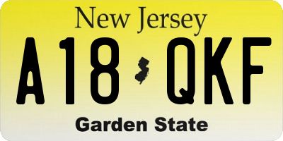 NJ license plate A18QKF