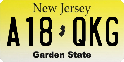 NJ license plate A18QKG