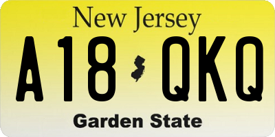 NJ license plate A18QKQ