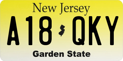 NJ license plate A18QKY