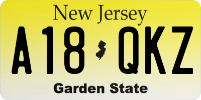 NJ license plate A18QKZ