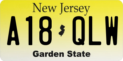NJ license plate A18QLW