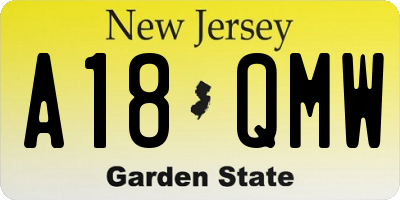 NJ license plate A18QMW