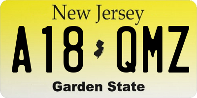 NJ license plate A18QMZ