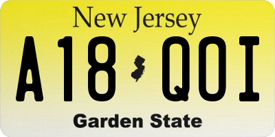 NJ license plate A18QOI