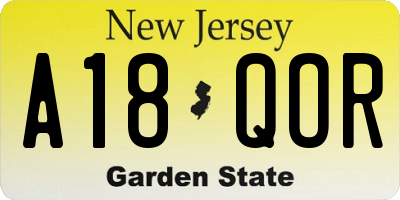 NJ license plate A18QOR