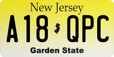NJ license plate A18QPC
