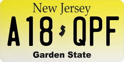 NJ license plate A18QPF