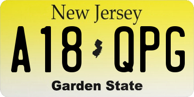 NJ license plate A18QPG