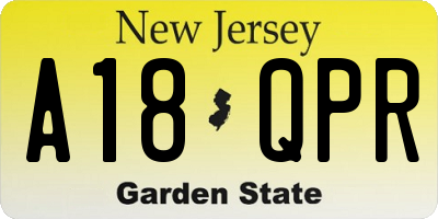 NJ license plate A18QPR