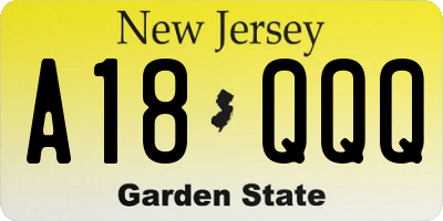 NJ license plate A18QQQ
