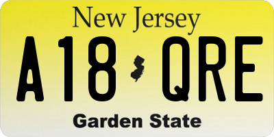 NJ license plate A18QRE