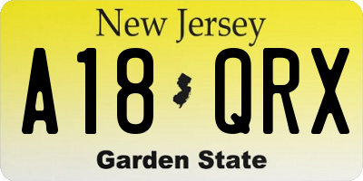 NJ license plate A18QRX