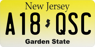 NJ license plate A18QSC