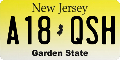 NJ license plate A18QSH