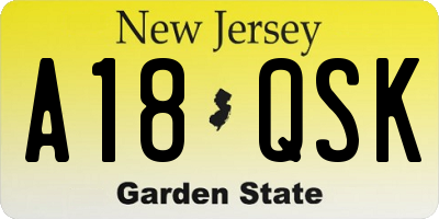 NJ license plate A18QSK