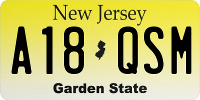 NJ license plate A18QSM