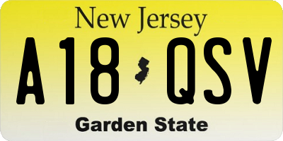NJ license plate A18QSV