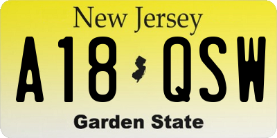 NJ license plate A18QSW