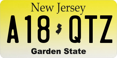 NJ license plate A18QTZ