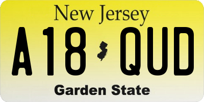 NJ license plate A18QUD