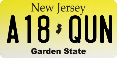 NJ license plate A18QUN
