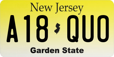NJ license plate A18QUO