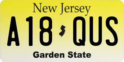 NJ license plate A18QUS