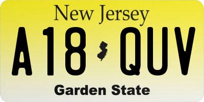 NJ license plate A18QUV