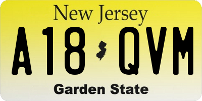 NJ license plate A18QVM