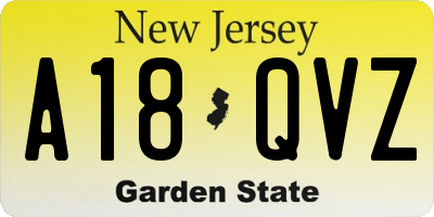 NJ license plate A18QVZ