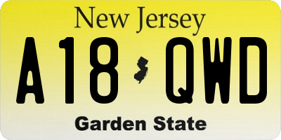 NJ license plate A18QWD