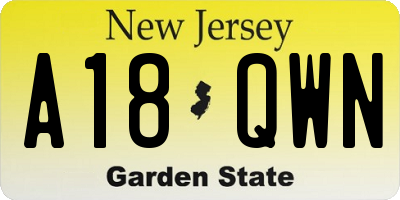 NJ license plate A18QWN