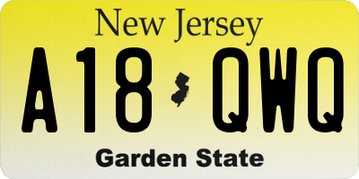 NJ license plate A18QWQ