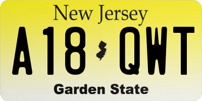 NJ license plate A18QWT