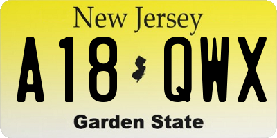 NJ license plate A18QWX