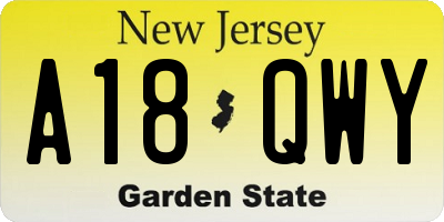 NJ license plate A18QWY