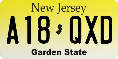 NJ license plate A18QXD