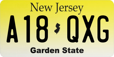 NJ license plate A18QXG