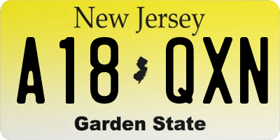 NJ license plate A18QXN