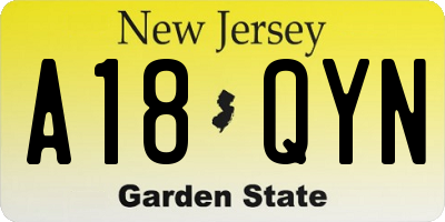 NJ license plate A18QYN