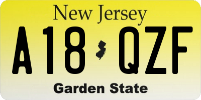 NJ license plate A18QZF