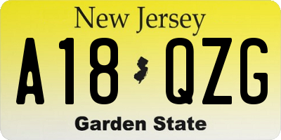 NJ license plate A18QZG