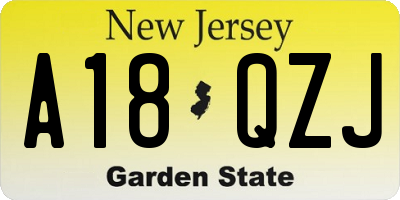 NJ license plate A18QZJ